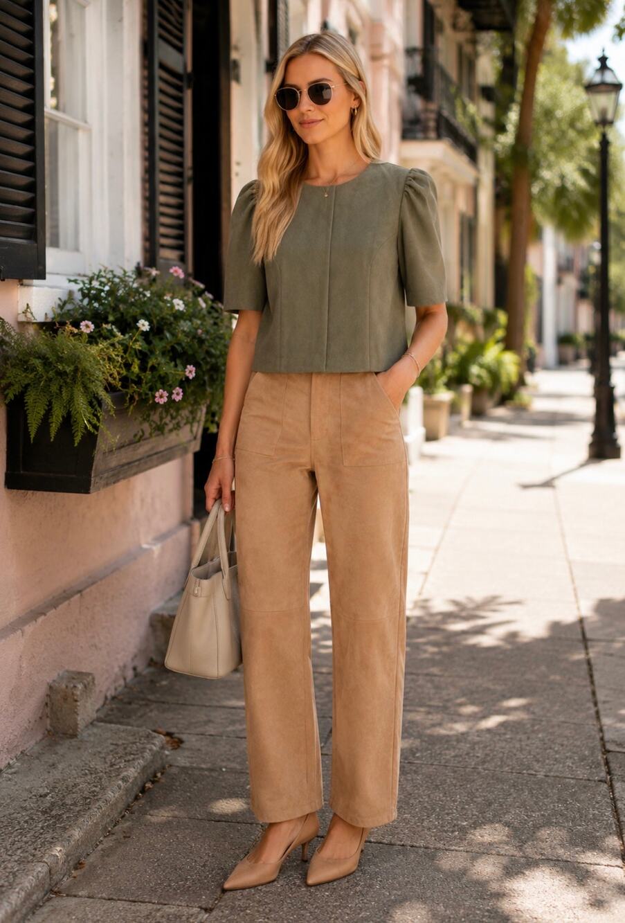 LOLA & SOPHIE Contemporary Faux Suede Utility Trousers NWT Size Small